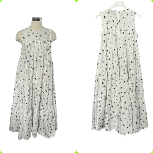 Banana Republic White Floral Cotton Sleeveless Trapeze Dress Size Small - Picture 1 of 13